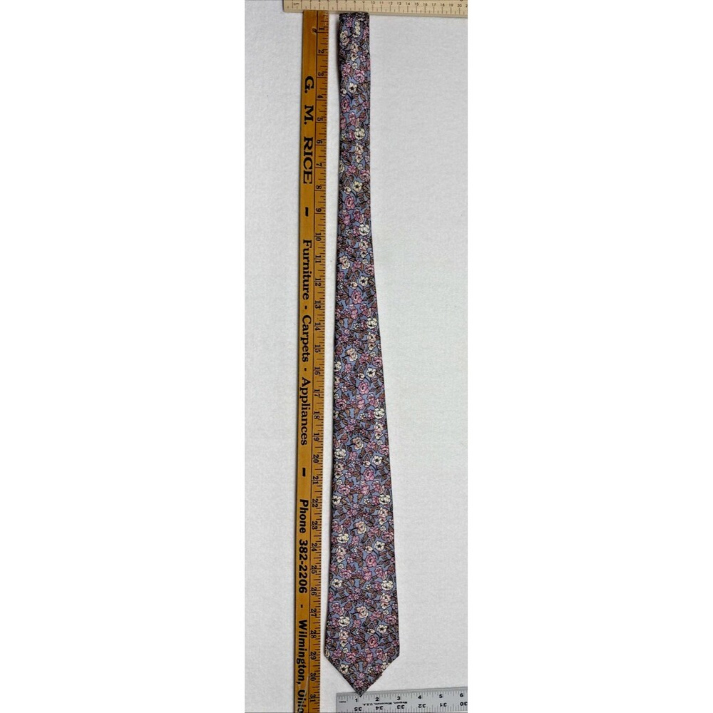 Hardy Amies London Floral Silk Tie XL Pink Blue White Mens Designer Necktie